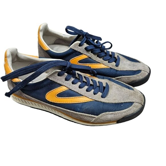 Tretorn Rawlins 2 Retro Sneakers US 4.5‎ Leather Textile Blue Orange Suede Trim - Picture 1 of 12